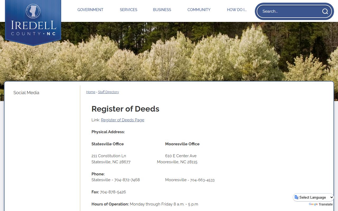 Statesville phone directory Iredell Register of Deeds directory