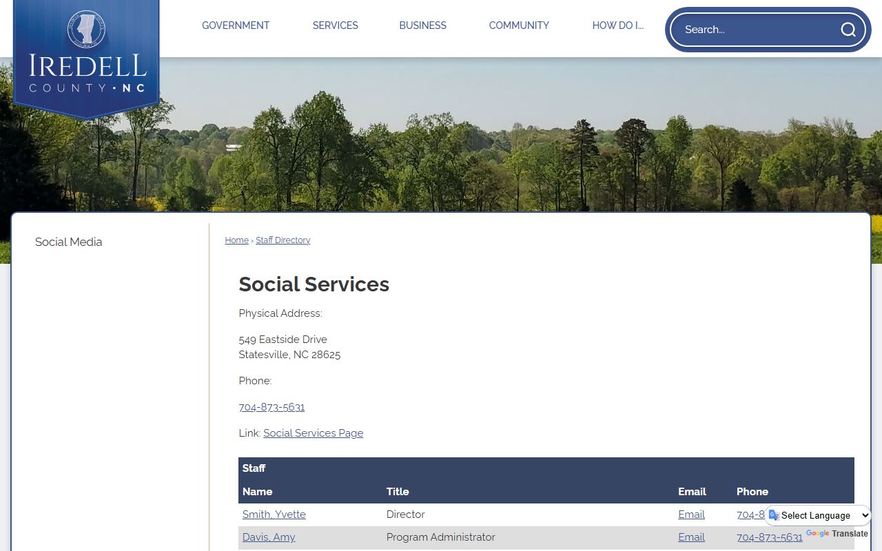 Statesville phone directory Iredell Social Services directory